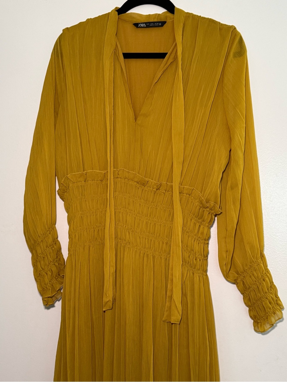 ZARA Pleated Long-Sleeve Maxi Dress